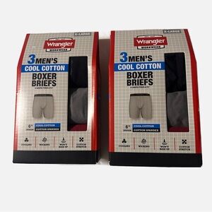 Wrangler Men's Cool Cotton Boxer Briefs - Black, Gray, Navy 2 Packs NIB